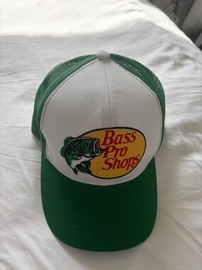 Bass Pro Shops White & Green Patch Logo Trucker Hat